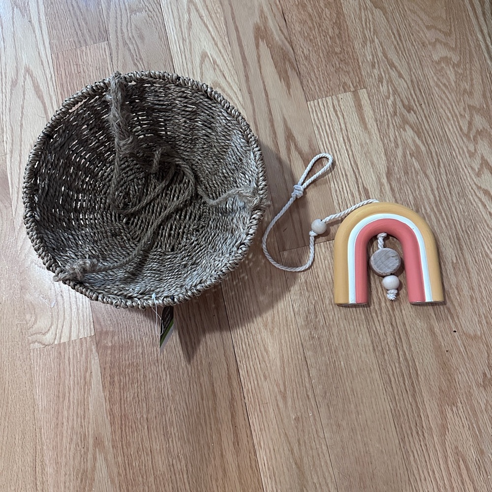 Woven Hanging Basket  & Rainbow Accent Hanging Decor